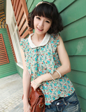 2012新款夏热卖vivi杂志款背心甜美潮元宝领木耳边小衫上衣雪纺衫