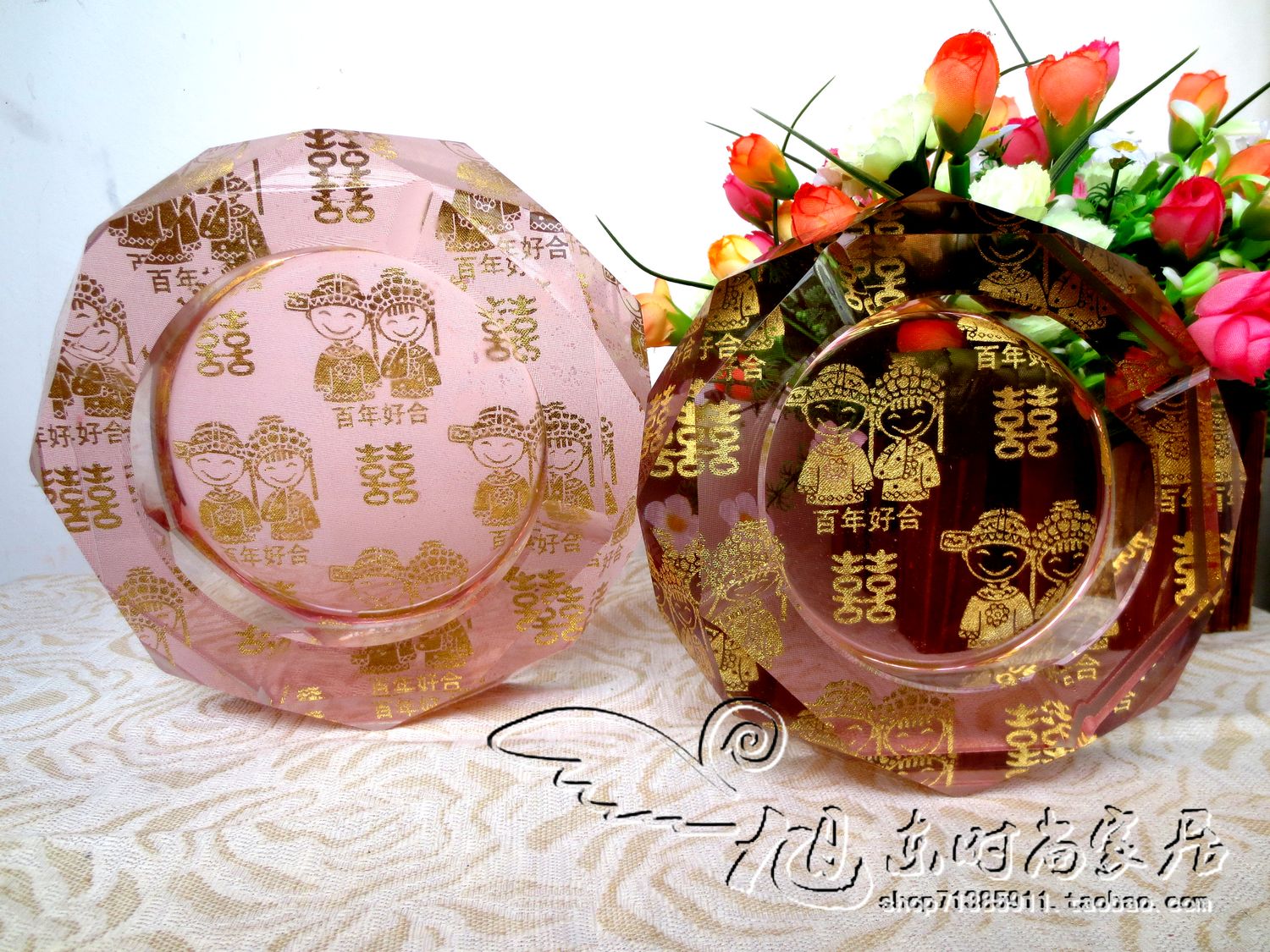 特价促销水晶烟灰缸家居用品结婚礼品红双喜字烟缸菱形十六面卧式 特价促销水晶烟灰缸家居用品结婚礼品红双喜字烟缸菱形十六面卧式