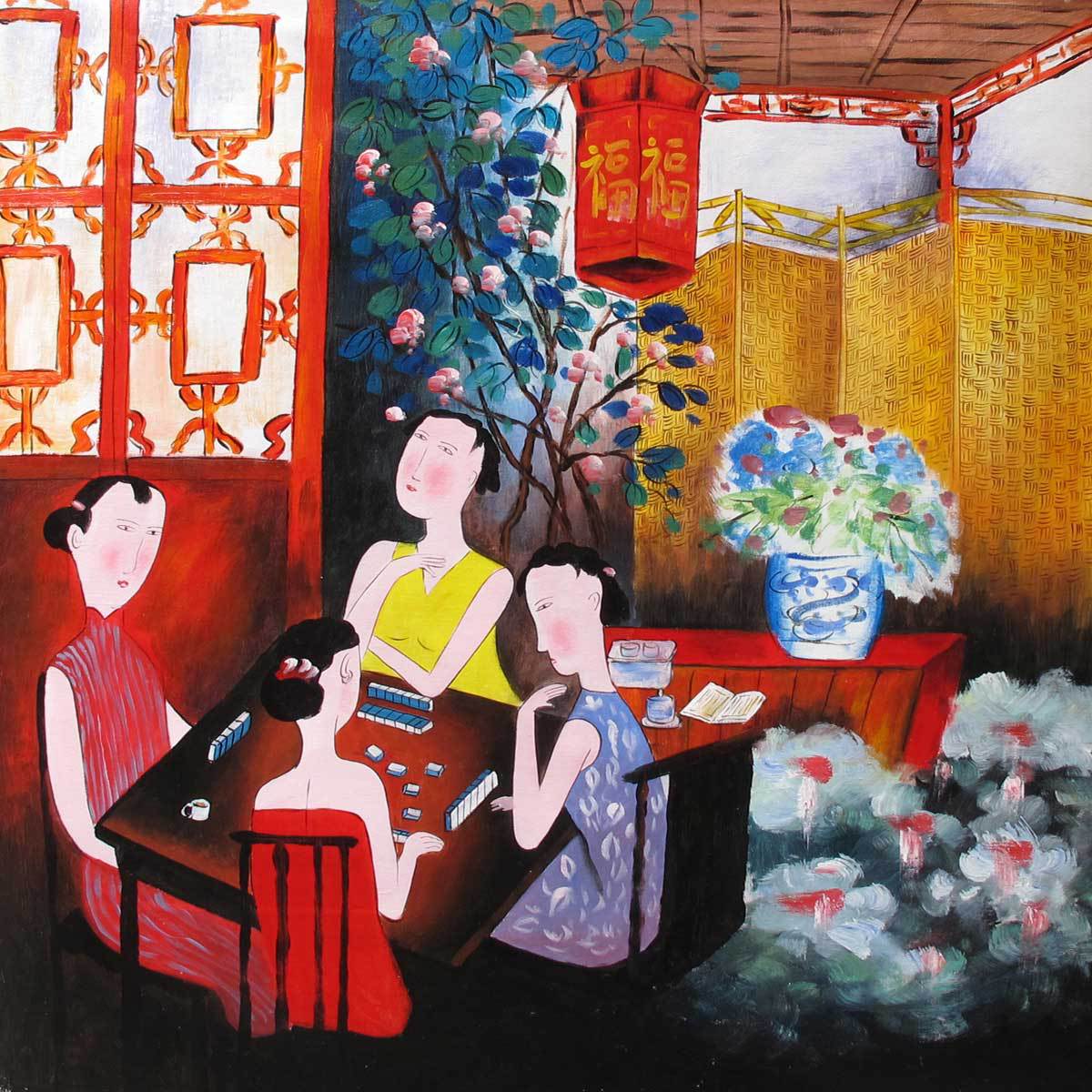 汇丹油画 大芬 油画 手绘 挂画 打麻将 艺术当代人物