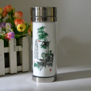 Wholesale price $ 38 Amoy baodefu brand crazy two-layer thermal barrier ceramic mug/bamboo