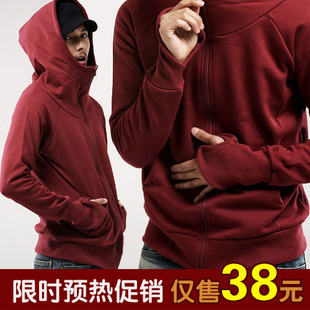  淘金币 春装春款新款 韩版抓绒拉链卫衣男 连手套连帽开衫外