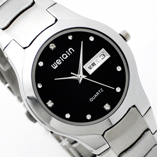  正品weiqin威琴 商务时尚水钻 男士手表 防水超薄男表 钢带复古表