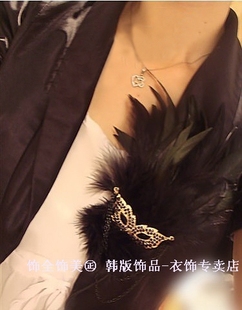  司仪演出饰品水钻面具胸针男士黑色羽毛胸花韩版胸饰韩国衣服配饰