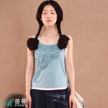 包邮INMAN茵曼2012夏装 镂空复古贴花 纯色<span class=H>小</span>吊带<span class=H>背心</span>女821030023