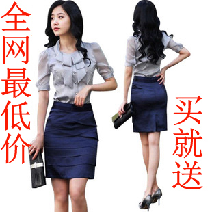  新款夏装韩版淑女装OL职业装大码工作服时尚雪纺套裙女裙套装