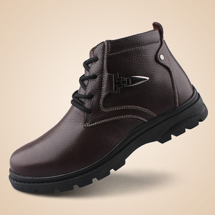  户外骆驼正品高帮休闲棉鞋潮流保暖加毛雪地靴马丁靴真皮男鞋冬鞋