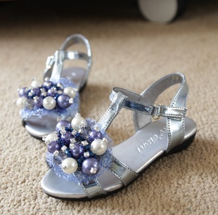  夏款韩版女童凉鞋 超美贵族气质水钻儿童珍珠鞋 罗马公主凉鞋