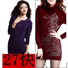 特价27元  2012春装新款 韩版长款宽松大码印花打底毛衣 女针织衫