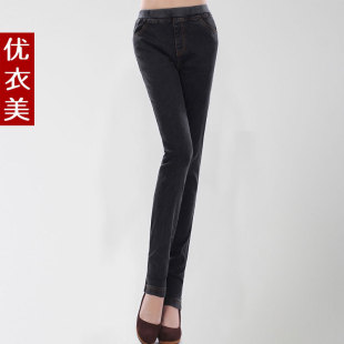  优衣美 冬装新品女裤子 松紧高腰加厚牛仔裤女长裤显瘦铅笔裤2613