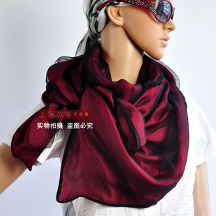 长上海故事 真丝长丝巾围巾三层巾纯色 玫瑰花