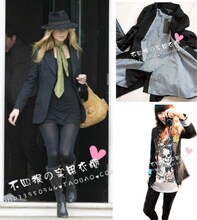 katemoss王菲同款ZARA全条纹衬里可挽袖中长款黑西装实图