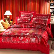 龙凤百子图婚庆用床品大红色结婚四件套绸缎床单被套床上用品