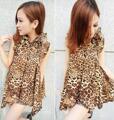 Irregular pendulum sexy leopard chiffon shirt ( to send the belt )