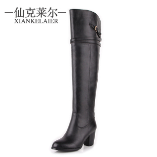 新款全皮靴粗跟真皮过膝靴全牛皮长靴粗高跟长筒加绒高靴女靴