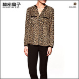征服欲 欧美2012春夏款女士豹纹真丝衬衫V领肩章长袖上衣雪纺衬衣