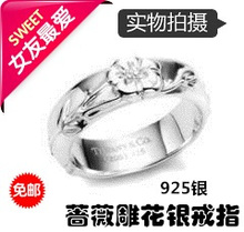 Perfecta calidad genuina de plata 925 tiffany rosas talladas anillo de los hombres y las mujeres / parejas anillo anillo de la cola