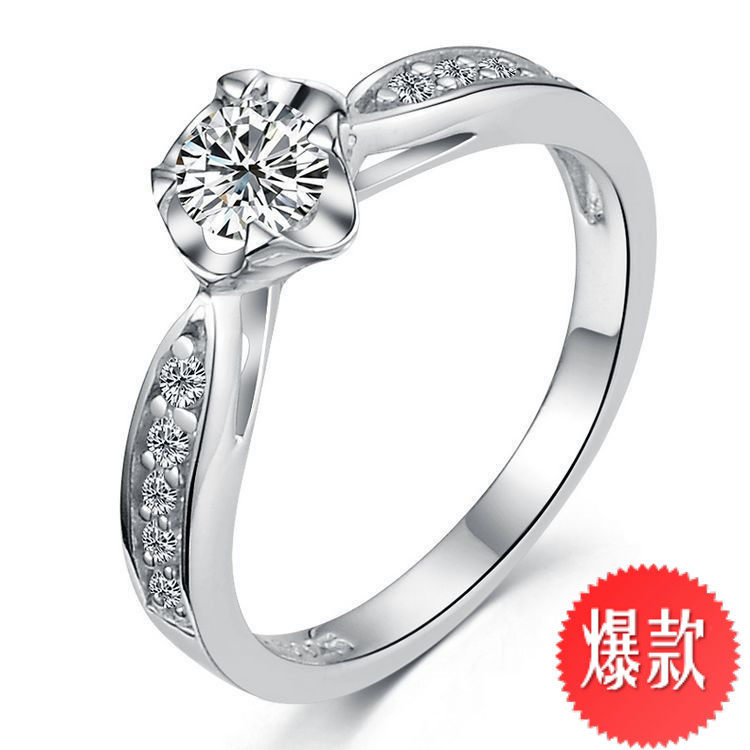 超闪钻韩版潮人S925银镶锆石戒指钻戒女戒婚戒结婚对戒92