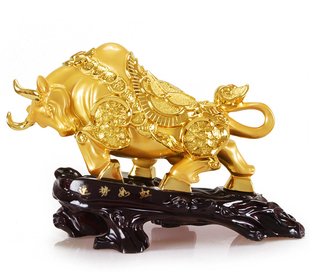  运势如虹招财金牛摆件大号牛气冲天炒股票旺市工艺装饰品开业礼品