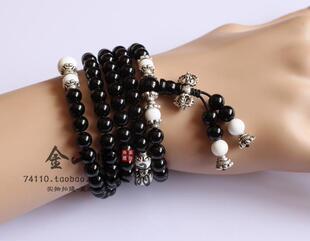  手工 正品天然黑玛瑙108颗佛珠念珠手链远小人近贵人长寿富贵石