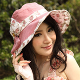 倪尚霓裳 春夏新款软边碎花遮阳帽 蝴蝶结太阳帽 女士防晒帽子