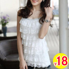 特！夏装2012新款蕾丝镶钻小吊带背心女层层蛋糕显瘦针织<span class=H>打底</span>衫