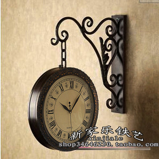 铁艺双面钟时尚欧式钟大号(钟，大号)钟，双面挂钟创意客厅壁挂钟静音钟表