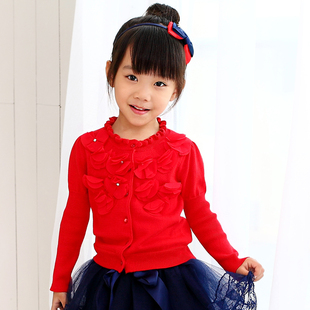  ESBEELI秋款童装女童女宝宝全棉毛衣开衫 韩版儿童针织衫外套