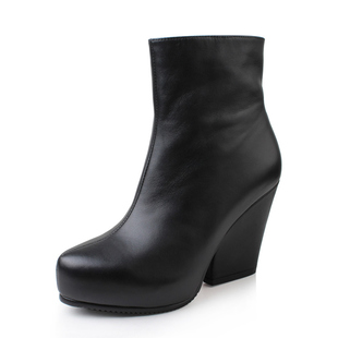  冬季新品真皮小短靴粗跟欧美牛皮防水台高跟厚底女马丁靴子H273