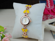 Exquisito brazalete amarillo arco dama reloj coreano dulce niña hermosa