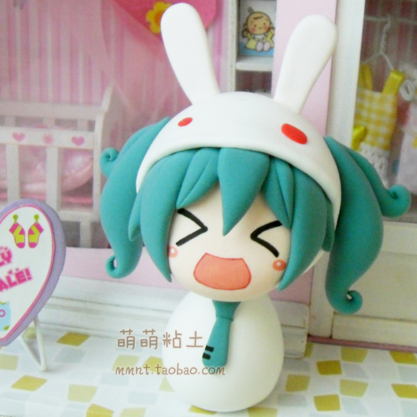 【抱熊氏】小兔兔初音miku q版粘土手办定做定制兔子什么的最萌啦