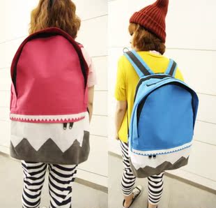  撞色拼接单双肩包女两用背包韩版潮双肩电脑包旅行包学院运动书包