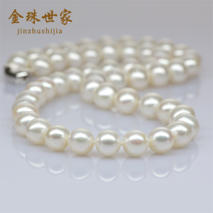  金珠世家正品 送妈妈 女 天然淡水珍珠项链近圆 8-9mm极强光包邮