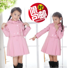 小风车2012春装优雅韩版假两件连帽女童风衣 儿童外套 童装F6233