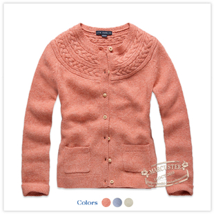  满100减30 RTW冬装圆领绞花糖果色羊毛外搭开衫毛衣RTWM23640