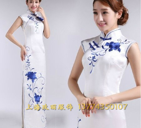 Shanghai costume lease Moderator dress Evening dress Blue and white porcelain Ceremonial clothing Leasein the Women's clothing/Boutique , Wedding/Cheongsam/Formal dress , Formal dress/Evening category - from Buy2taobao.com to provide professional Taobao agent buy service