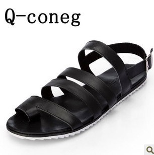  清仓特价qconeg男士凉鞋牛皮男式皮凉鞋休闲真皮凉鞋罗马凉鞋子男
