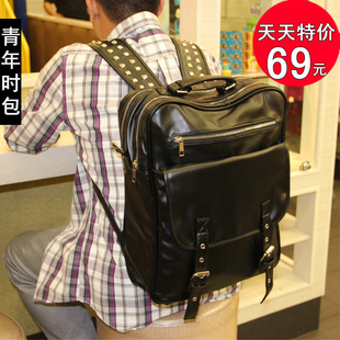  韩版潮流男式铆钉个性双肩大背包 休闲大容量多功能学生书包
