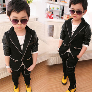  儿童男童中小大童装小男孩春秋款春装韩版潮学院风小西装休闲套装