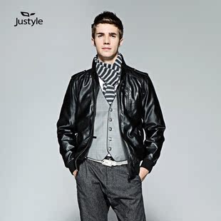  【Justyle】秋季男装立领韩版时尚水洗男装皮衣潮男士皮夹克外套