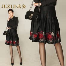 玖姿官方旗舰店JUZUI专柜正品女2012春 复古花色百褶裙半身裙