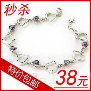  【包邮】925纯银手链 爱心紫水晶手链 女款 韩版 正品 情人节礼物