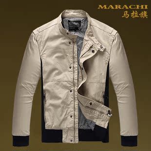  开心赚宝 马拉旗 秋装新品男士外套纯棉水洗休闲男装立领秋夹克