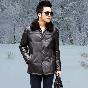  海宁皮衣新款特价男士绵羊皮羽绒服男中长款真皮皮衣羽绒皮衣