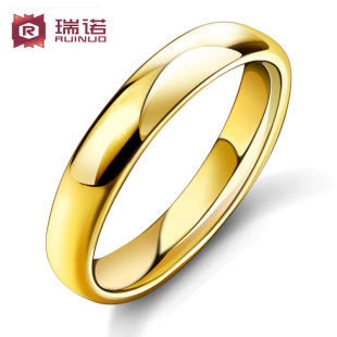  瑞诺钨金 男士尾戒饰品 黄金光泽钨钢光面乌金戒指 韩版超人配饰