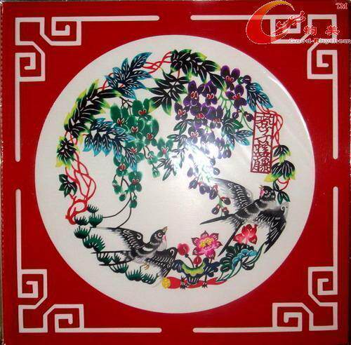 【韵美品牌】民间彩色剪纸作品－燕子紫藤－时尚家居工艺品装饰画
