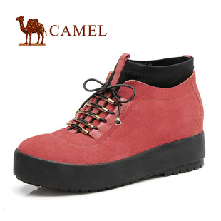  CAMEL骆驼女鞋 高帮鞋 春季新款真皮厚底内增高休闲鞋 松糕单鞋