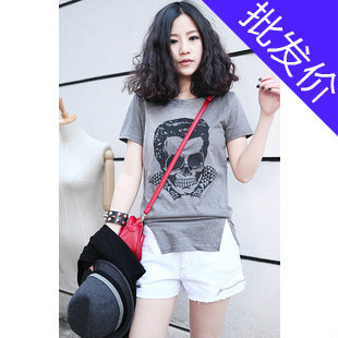 Polham韩版新款女装2012 后拉链下分叉设计骷髅T恤维莎曼tb2