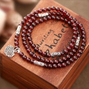  抗疲劳美白皮肤 防小人 天然石榴石 多福如意 5mm女士手链项链