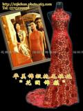 热卖实物新娘旗袍礼服華貴拖尾-花團錦簇小拖尾旗袍