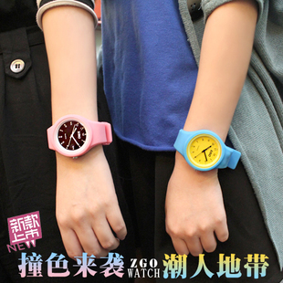  秒杀正品 ZGO韩国男女时尚学生手表 韩版糖果色撞色果冻表 包邮